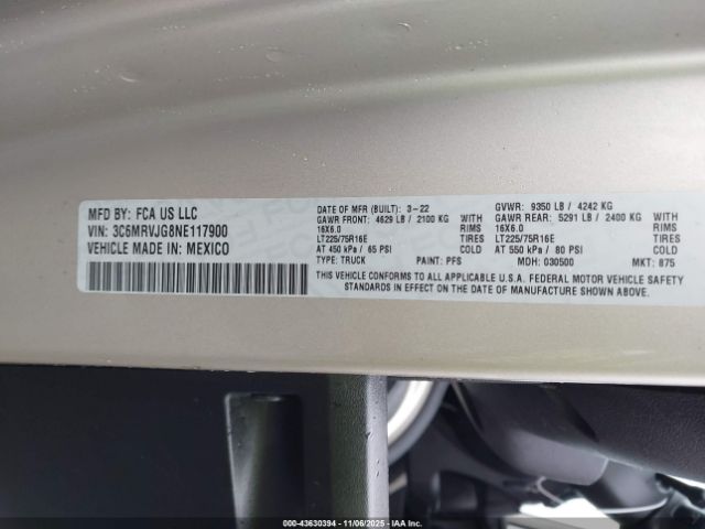 2022 RAM PROMASTER 3500 3C6MRVJG8NE117900 Photo 8