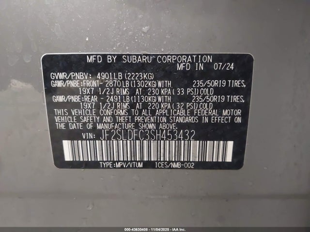 Продаж на аукціоні авто 2025 Subaru Forester Sport, vin: JF2SLDFC3SH453432, номер лоту: 43630408