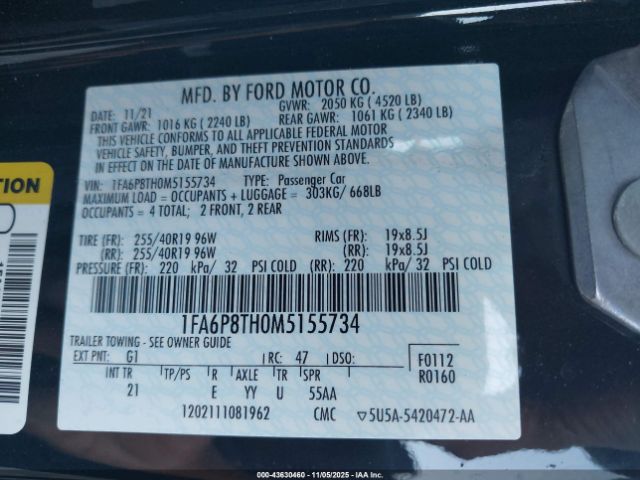 2021 FORD MUSTANG 1FA6P8TH0M5155734 Photo 8