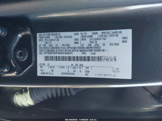 1FTEW1EP3KKC60321 Ford F-150 Lariat