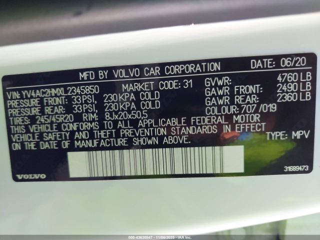 2020 VOLVO XC40 YV4AC2HMXL2345850 Photo 8