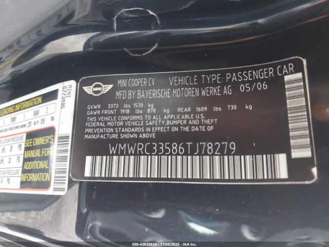 2006 MINI COOPER WMWRC33586TJ78279 Photo 8