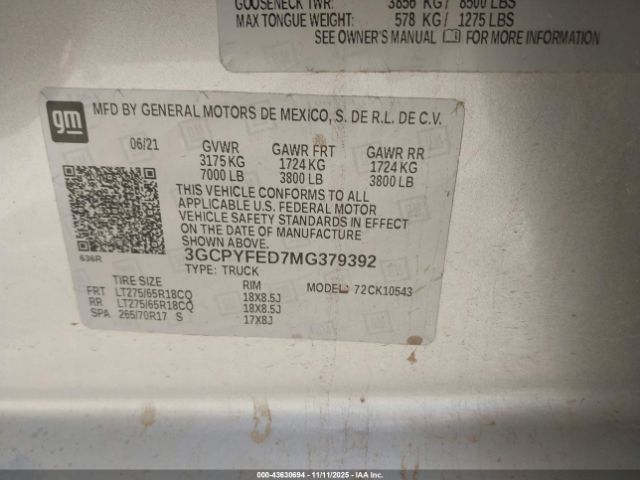 2021 CHEVROLET SILVERADO 1500 3GCPYFED7MG379392 Photo 8