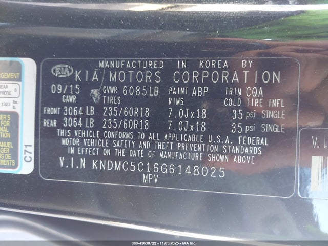 Продаж на аукціоні авто 2016 Kia Sedona Ex, vin: KNDMC5C16G6148025, номер лоту: 43630722