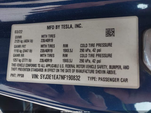 2022 TESLA MODEL 3 5YJ3E1EA7NF190832 Photo 8