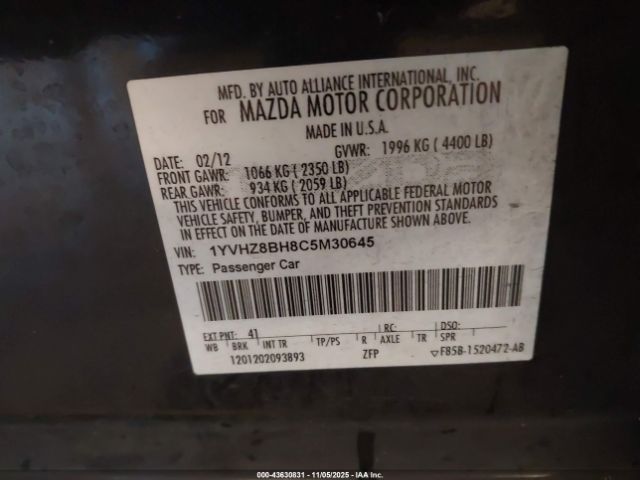 2012 MAZDA MAZDA6 1YVHZ8BH8C5M30645 Photo 8