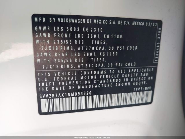 2022 VOLKSWAGEN TIGUAN 3VV2B7AX1NM093320 Photo 8