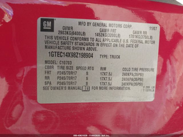 2008 GMC SIERRA 1500 1GTEC14X98Z198904 Photo 8