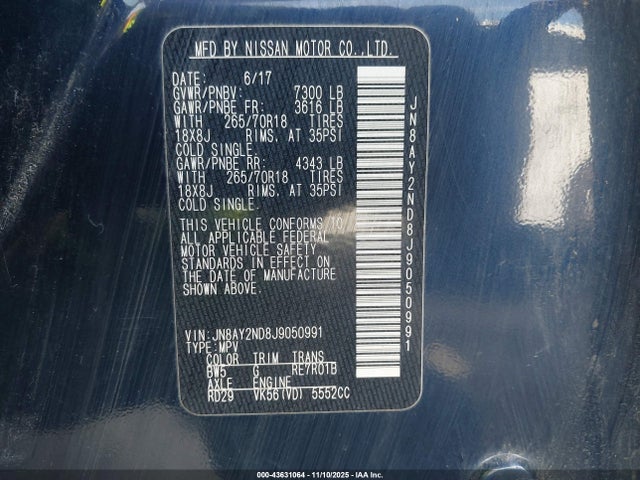 Nissan ARMADA SV 2018 JN8AY2ND8J9050991 Image 9
