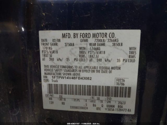 2008 FORD F-150 1FTPW14V48FB43082 Photo 8