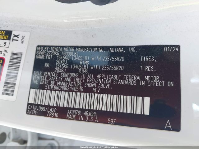 2024 TOYOTA HIGHLANDER HYBRID 5TDEBRCH9RS140516 Photo 8