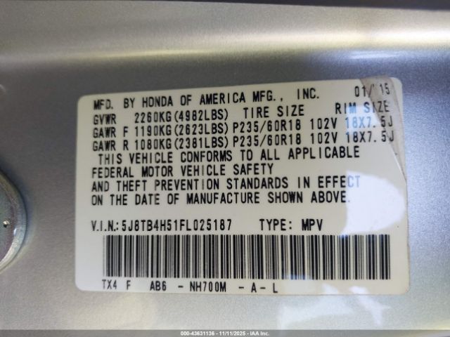 2015 ACURA RDX 5J8TB4H51FL025187 Photo 8