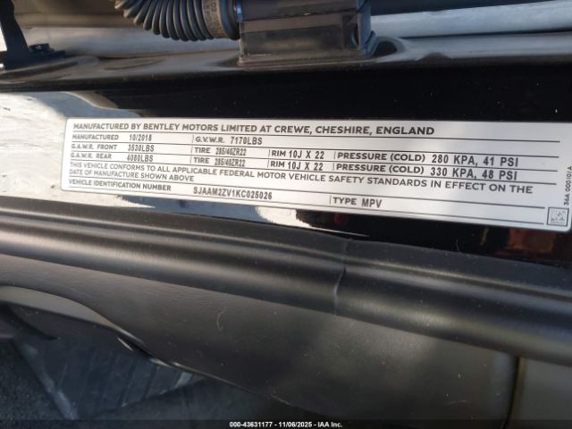 2019 BENTLEY BENTAYGA SJAAM2ZV1KC025026 Photo 8