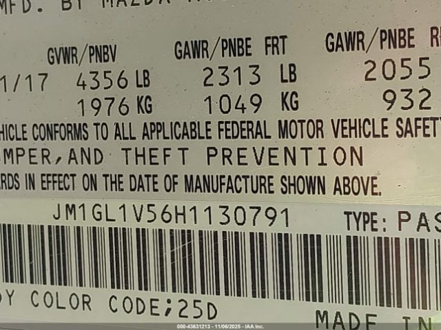 2017 MAZDA MAZDA6 JM1GL1V56H1130791 Photo 8