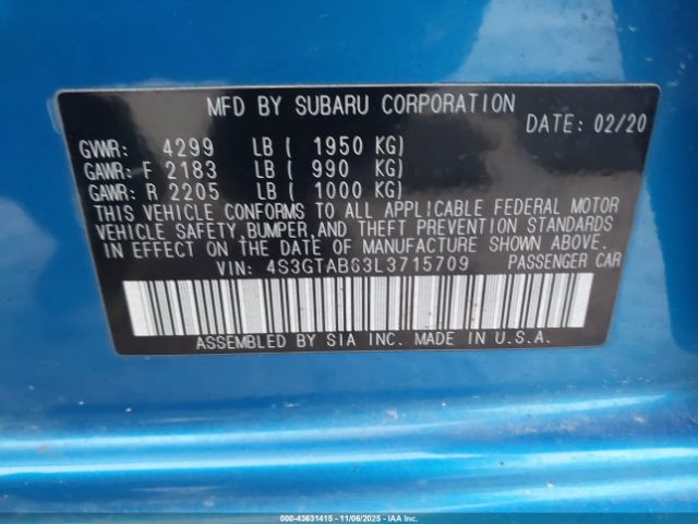 2020 SUBARU IMPREZA 4S3GTAB63L3715709 Photo 8