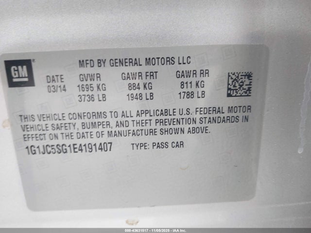 1G1JC5SG1E4191407 Chevrolet Sonic Lt Auto