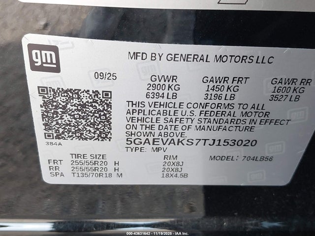 Продаж на аукціоні авто 2026 Buick Enclave Preferred, vin: 5GAEVAKS7TJ153020, номер лоту: 43631642