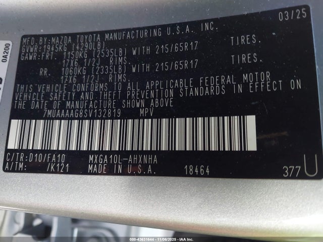7MUAAAAG8SV132819 Toyota Corolla Cross L