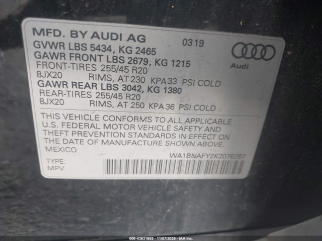 2019 AUDI Q5 WA1BNAFY2K2076267 Photo 8