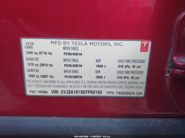 2014 TESLA MODEL S 5YJSA1H16EFP60189 Photo 8