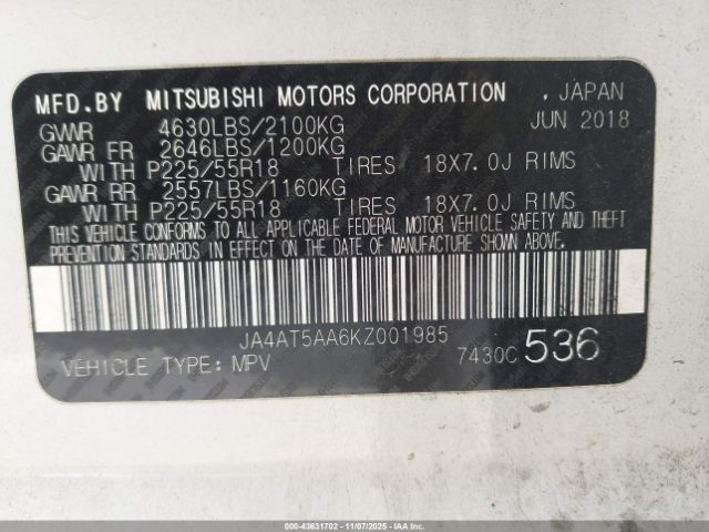 2019 MITSUBISHI ECLIPSE CROSS JA4AT5AA6KZ001985 Photo 8