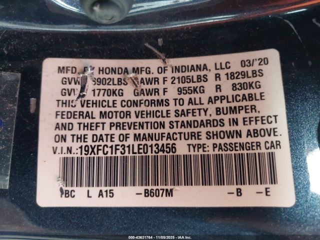 2020 HONDA CIVIC 19XFC1F31LE013456 Photo 8
