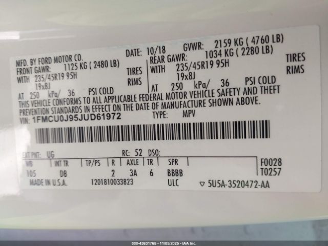 2018 FORD ESCAPE 1FMCU0J95JUD61972 Photo 8