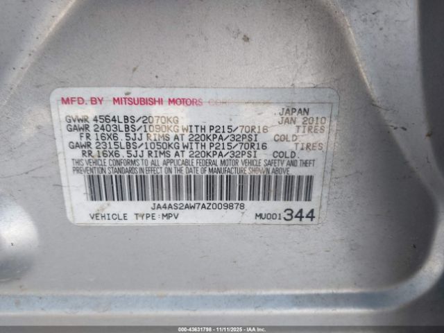 2010 MITSUBISHI OUTLANDER JA4AS2AW7AZ009878 Photo 8