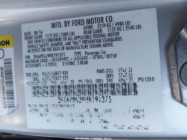 2017 FORD FUSION ENERGI 3FA6P0SU9HR191375 Photo 8