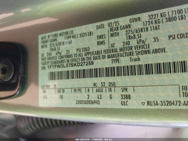 2025 FORD F-150 1FTFW3L57SKD27259 Photo 8
