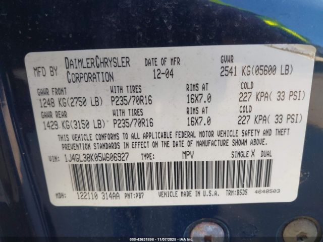 2005 JEEP LIBERTY 1J4GL38K05W606927 Photo 8