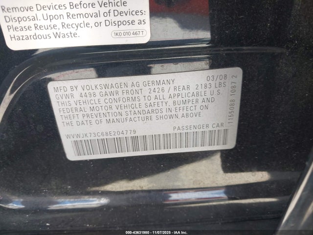 2008 VOLKSWAGEN PASSAT WVWJK73C68E204779 Photo 8
