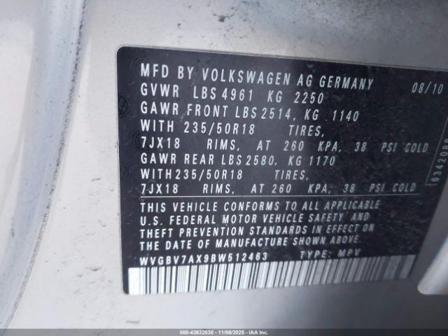2011 VOLKSWAGEN TIGUAN WVGBV7AX9BW512463 Photo 8