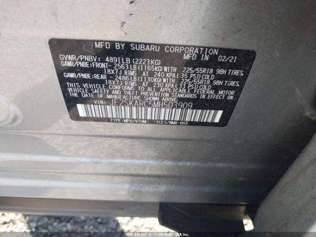 2021 SUBARU FORESTER JF2SKARC5MH503909 Photo 8