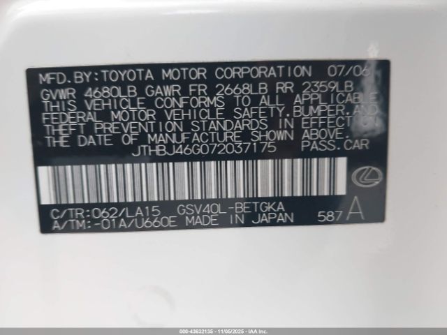 2007 LEXUS ES 350 JTHBJ46G072037175 Photo 8