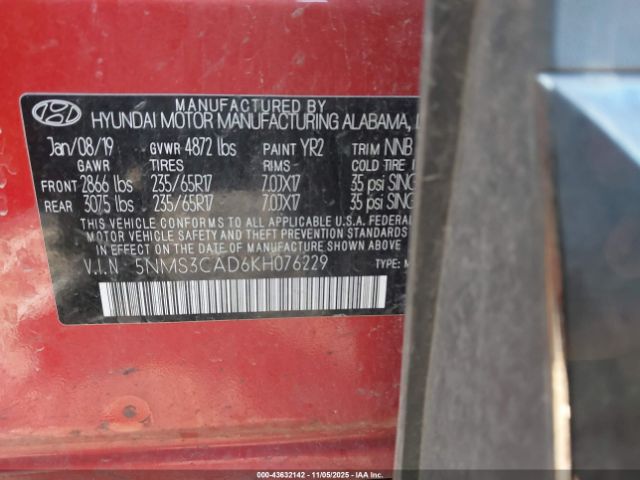 2019 HYUNDAI SANTA FE 5NMS3CAD6KH076229 Photo 8