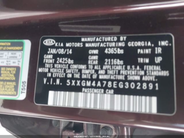 2014 KIA OPTIMA 5XXGM4A78EG302891 Photo 8