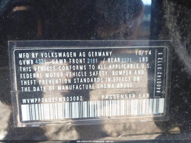 WVWPP7AU2FW903082 Volkswagen E-golf Sel Premium
