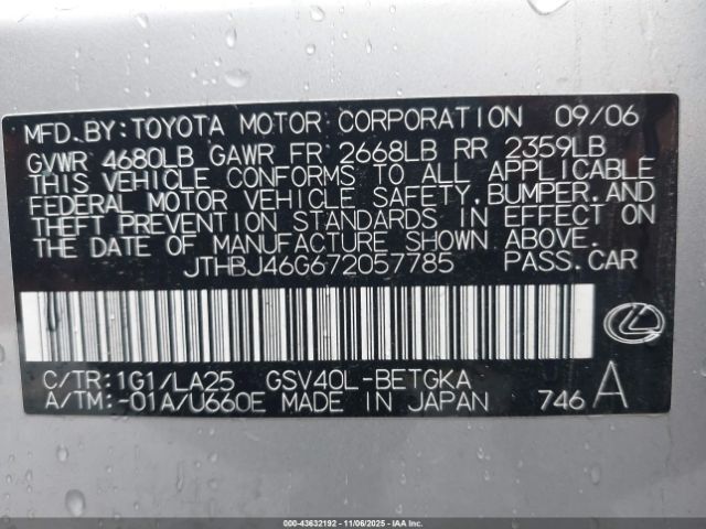 2007 LEXUS ES 350 JTHBJ46G672057785 Photo 8