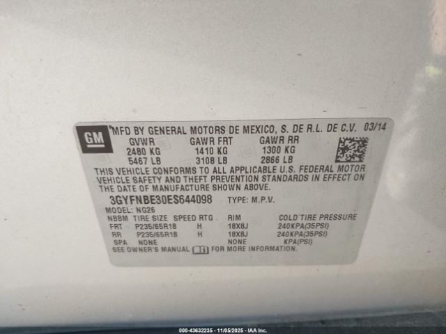 2014 CADILLAC SRX 3GYFNBE30ES644098 Photo 8