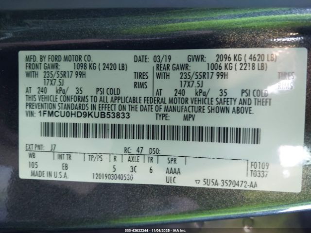 2019 FORD ESCAPE 1FMCU0HD9KUB53833 Photo 8