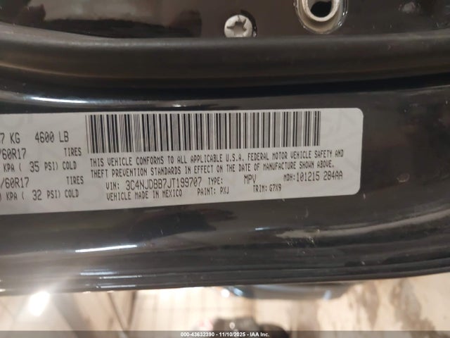 2018 Jeep Compass Latitude 4x4 მანქანა იყიდება აუქციონზე, vin: 3C4NJDBB7JT199707, აუქციონის ნომერი: 43632390