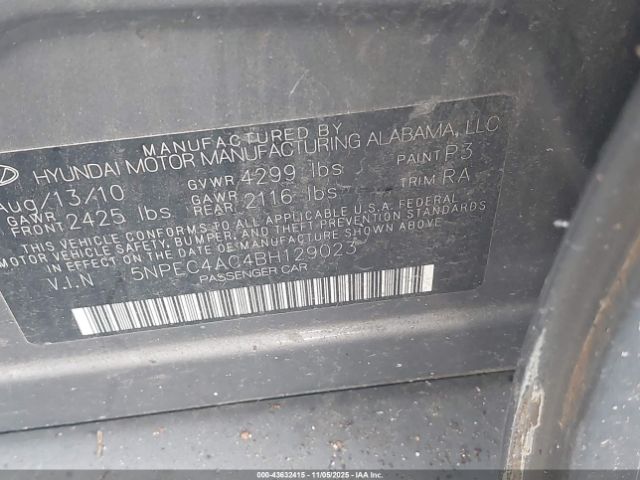 2011 HYUNDAI SONATA 5NPEC4AC4BH129023 Photo 8