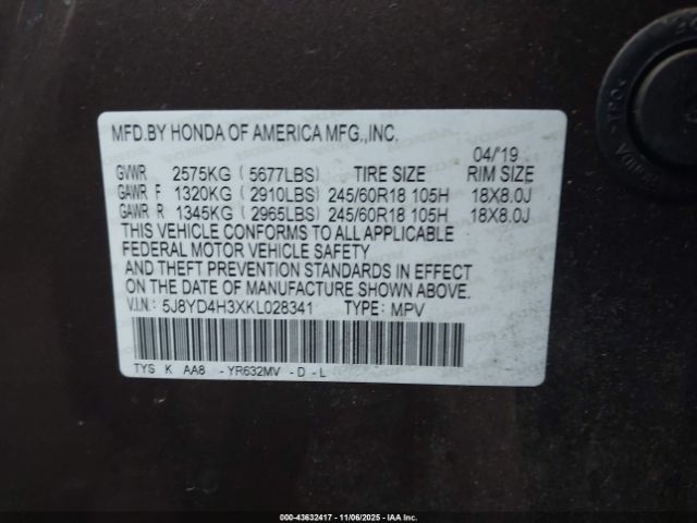 2019 ACURA MDX 5J8YD4H3XKL028341 Photo 8