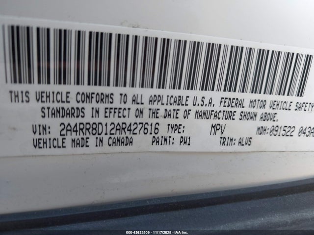 43632509 :رقم المزاد ، 2A4RR8D12AR427616 vin ، 2010 Chrysler Town & Country Touring Plus مزاد بيع