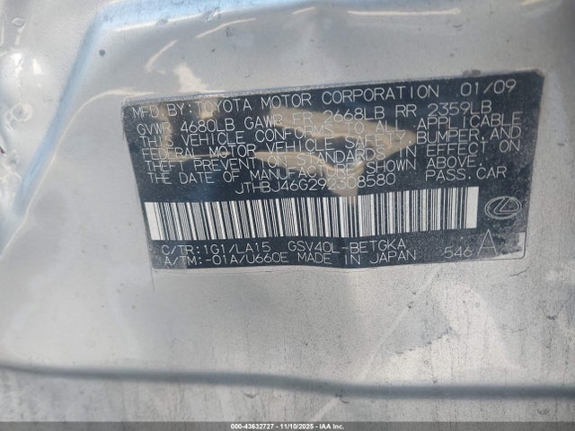 2009 LEXUS ES 350 JTHBJ46G292308580 Photo 8