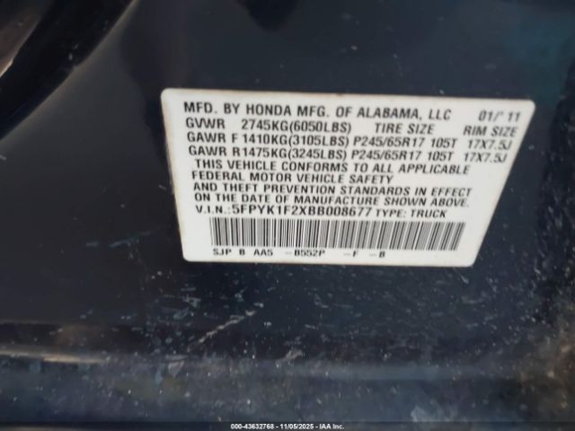 2011 HONDA RIDGELINE 5FPYK1F2XBB008677 Photo 8
