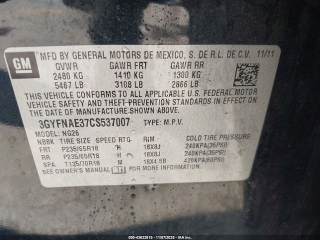 2012 CADILLAC SRX 3GYFNAE37CS537007 Photo 8