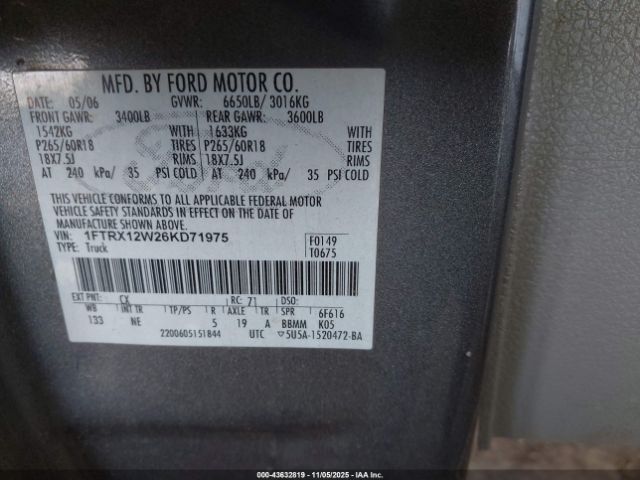 2006 FORD F-150 1FTRX12W26KD71975 Photo 8