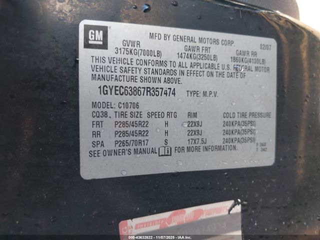 2007 CADILLAC ESCALADE 1GYEC63867R357474 Photo 8